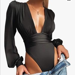 Black low cut body suit. Size S.